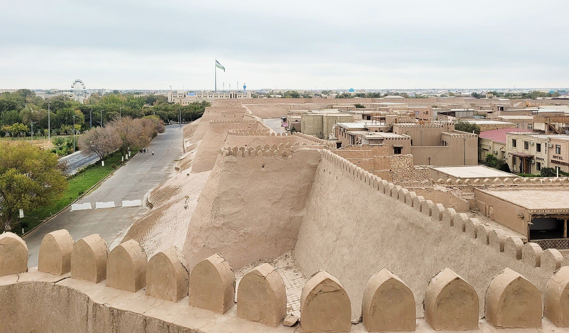 Aerial view over Itchan Kala, Khiva